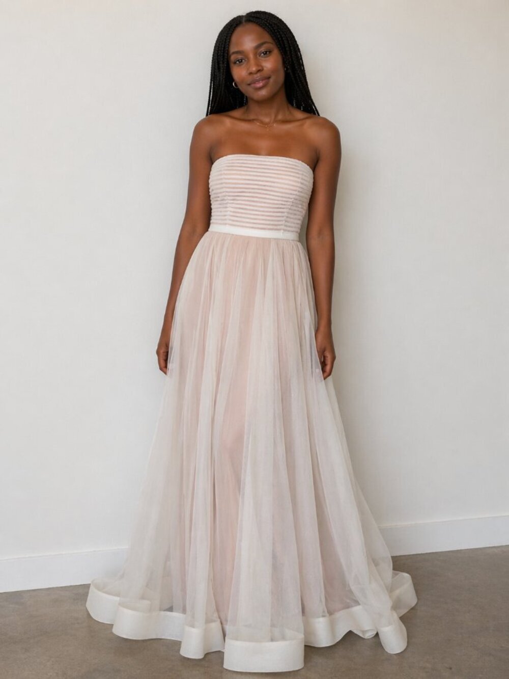 La Femme Blush Tulle Gown Strapless Bridalcore Fairycore Prom A Line Dress